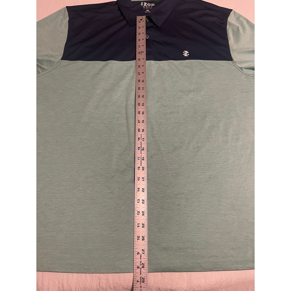 00744‎ IZOD GOLF Men's XXL Navy Blue Teal Color Block Polo Shirt Stretch - Picture 5 of 10